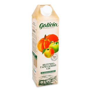 Сік яблучно-гарбузовий неосвітлений пастеризований т/пак ТМ"Galicia" 1,0/12 7680 фото