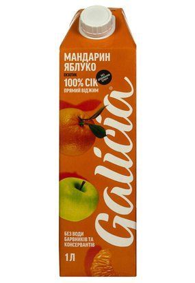 Сік яблучно-мандариновий неосвітлений пастеризований т/пак ТМ"Galicia" 1,0/12 9516 фото