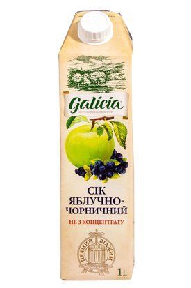 Сік яблучно-чорничний неосвітлений пастеризований т/пак 1л/12 ТМ "Galicia" 7673 фото